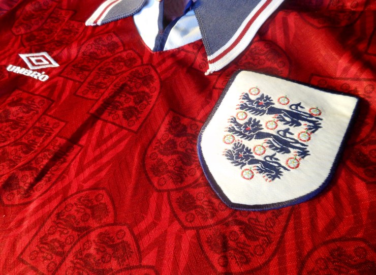 Umbro, England, Away, Kit, Red, 1990s
